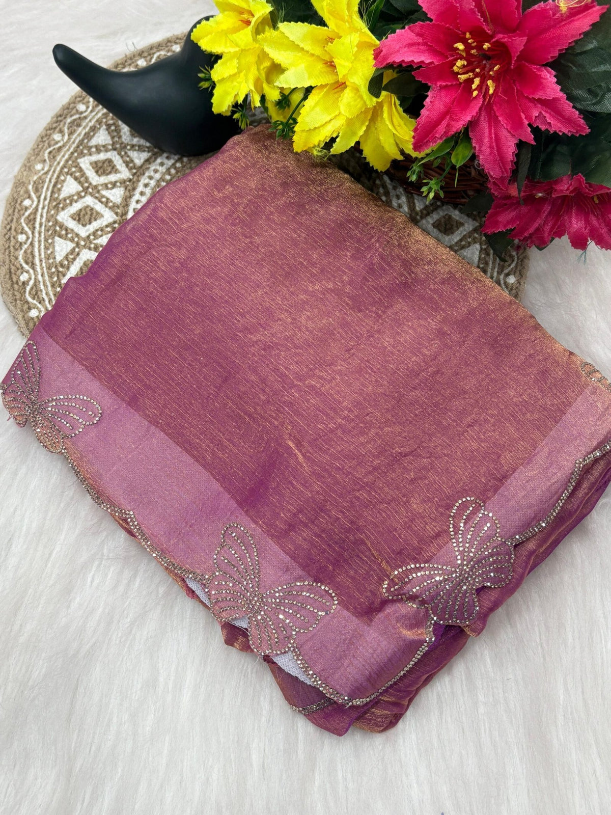 Fandy Chiffon Silk Saree with Butterfly Concept & Diamond Border image 10