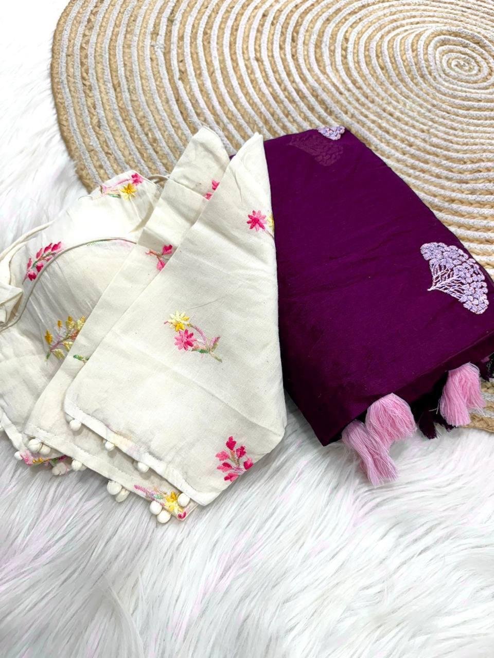 Pure Chanderi Cotton Saree with Multi-Thread Work & Heavy Tassels image 5