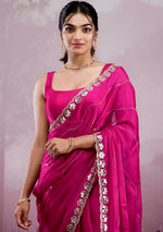 Elegant Burberry Silk Saree with Real Mirror & Embroidery Work image 0