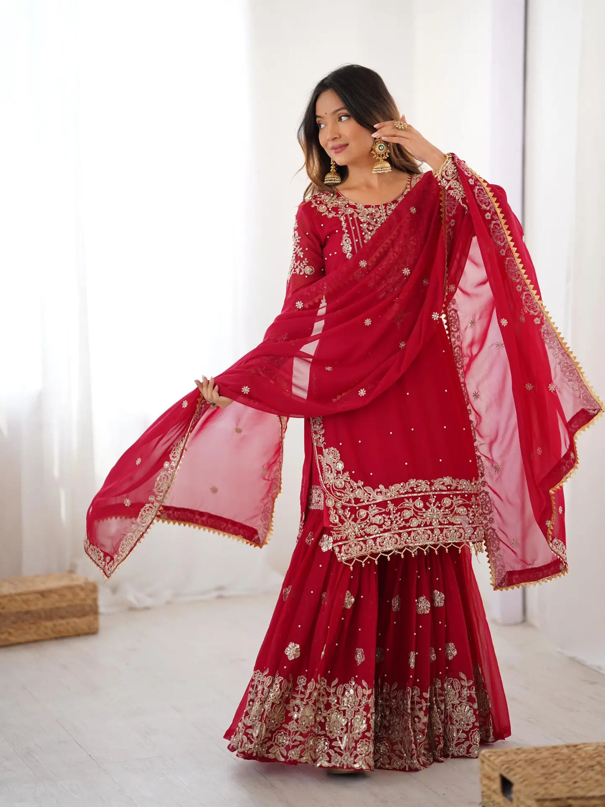 Premium Faux Georgette Embroidered Sharara Set with Dupatta image 0
