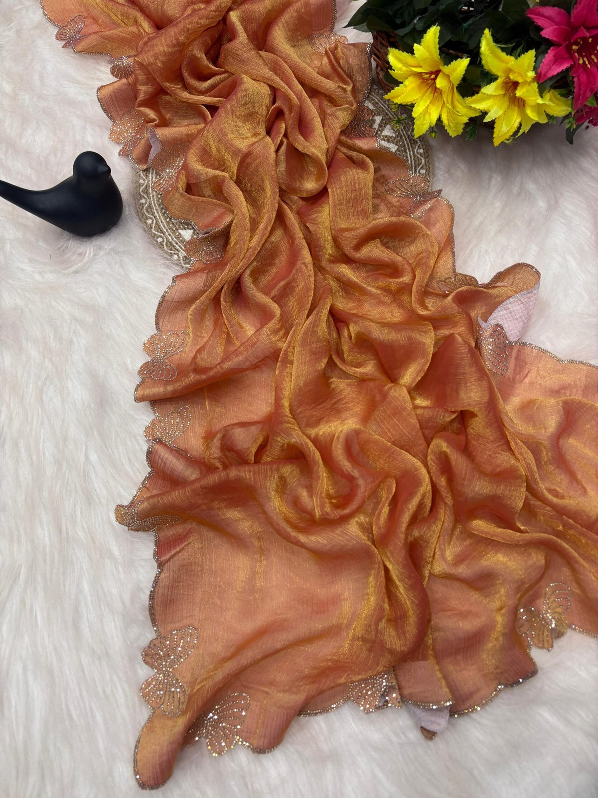 Fandy Chiffon Silk Saree with Butterfly Concept & Diamond Border image 5