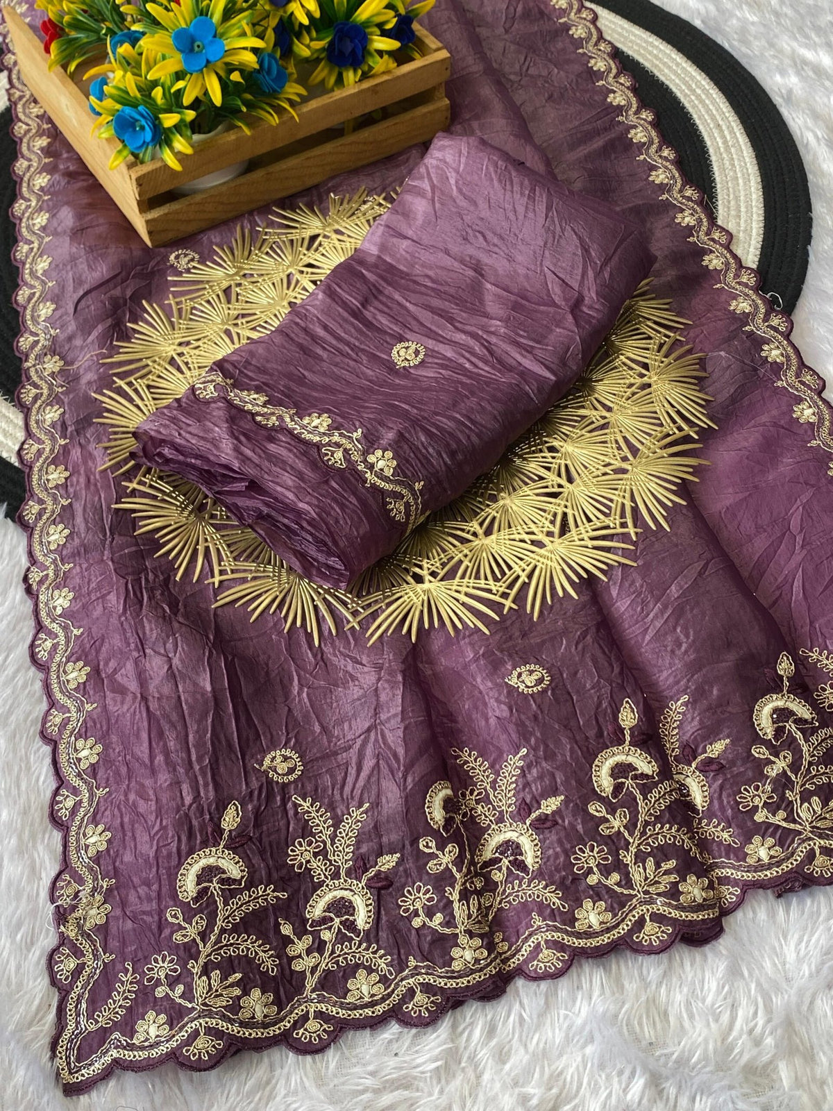 Gold Crush Designer Saree with Silver Embroidery & Sequin Work | Embroidered Blouse | Premium Ethnic Wear image 2