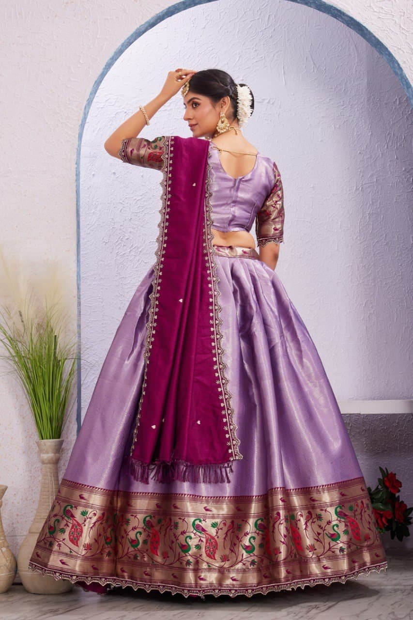 Morni Woven Jacquard Silk Lehenga Set with Embroidered Vichitra Silk Dupatta image 5