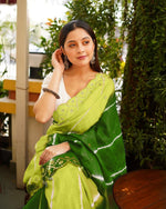 Plain Linen Saree with Mirror & Digital Print Work + Bangalory Satin Blouse - Light Green image