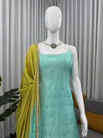 Premium Chinon Silk 3-Piece Set with Sequin & Thread Work image 5
