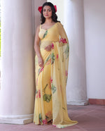 Soft Georgette Saree with Floral Prints & Double Cutdana Moti Border image 0