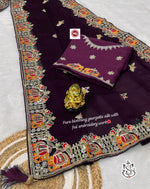 Heavy Silky Blooming Georgette Saree with Thread & Gotapatti Work + Banglori Work Blouse - Purple image