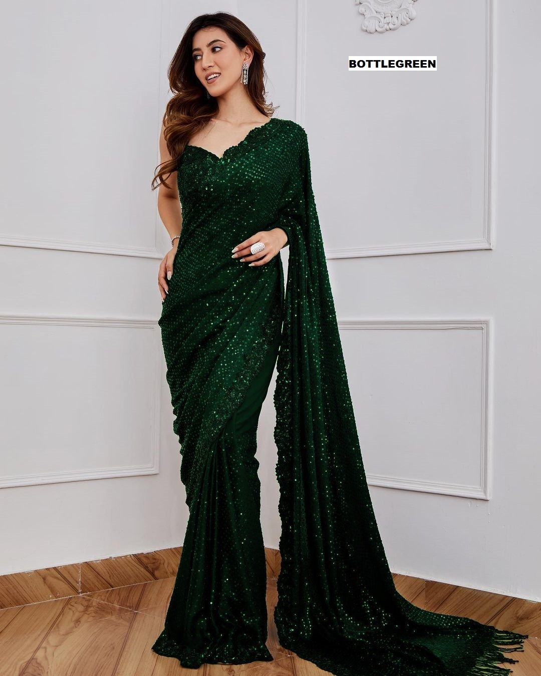 New Launch! Bollywood Blockbuster Georgette Saree with 5MM Heavy Sequin Embroidery & Zalar Pallu image 2