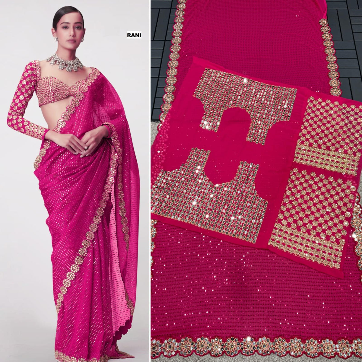 Bollywood Blockbuster Mirror Work Sequin Saree in Faux Georgette image 8