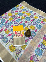 Linen Saree with Gold Jari 5×5 Border & Digital Print image 5
