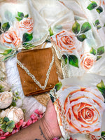 Pure Tebby Silk Saree with Floral Prints & Heavy Khatli Moti Border image 4