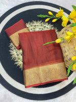 Pure Jacquard Weaving Khadi Silk Tissue Organza Saree with Elegant Border - Brick Red image
