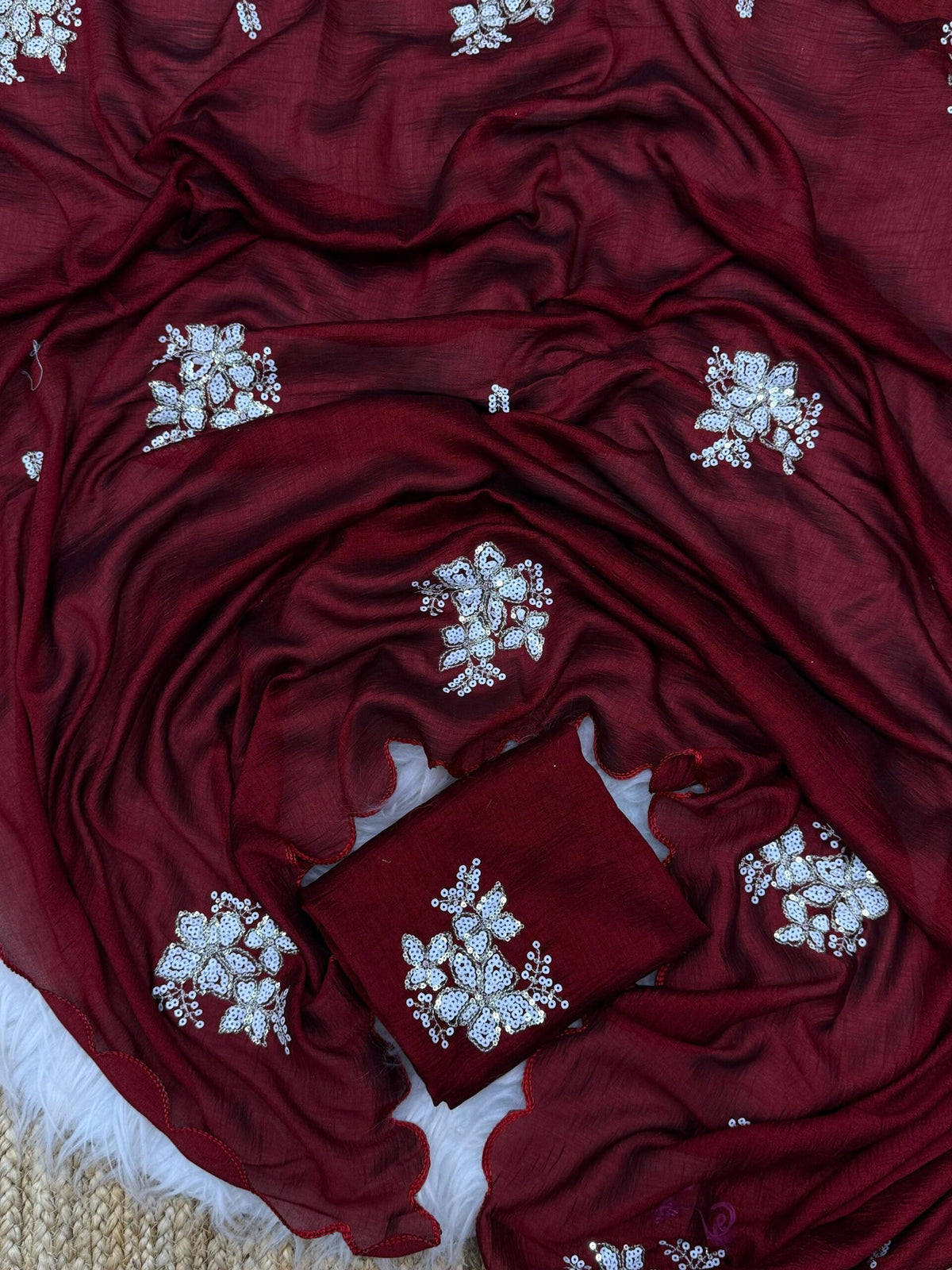 Elegant Two-Tone Vichitra Silk Saree with Sequin Work and Arco Border image 12