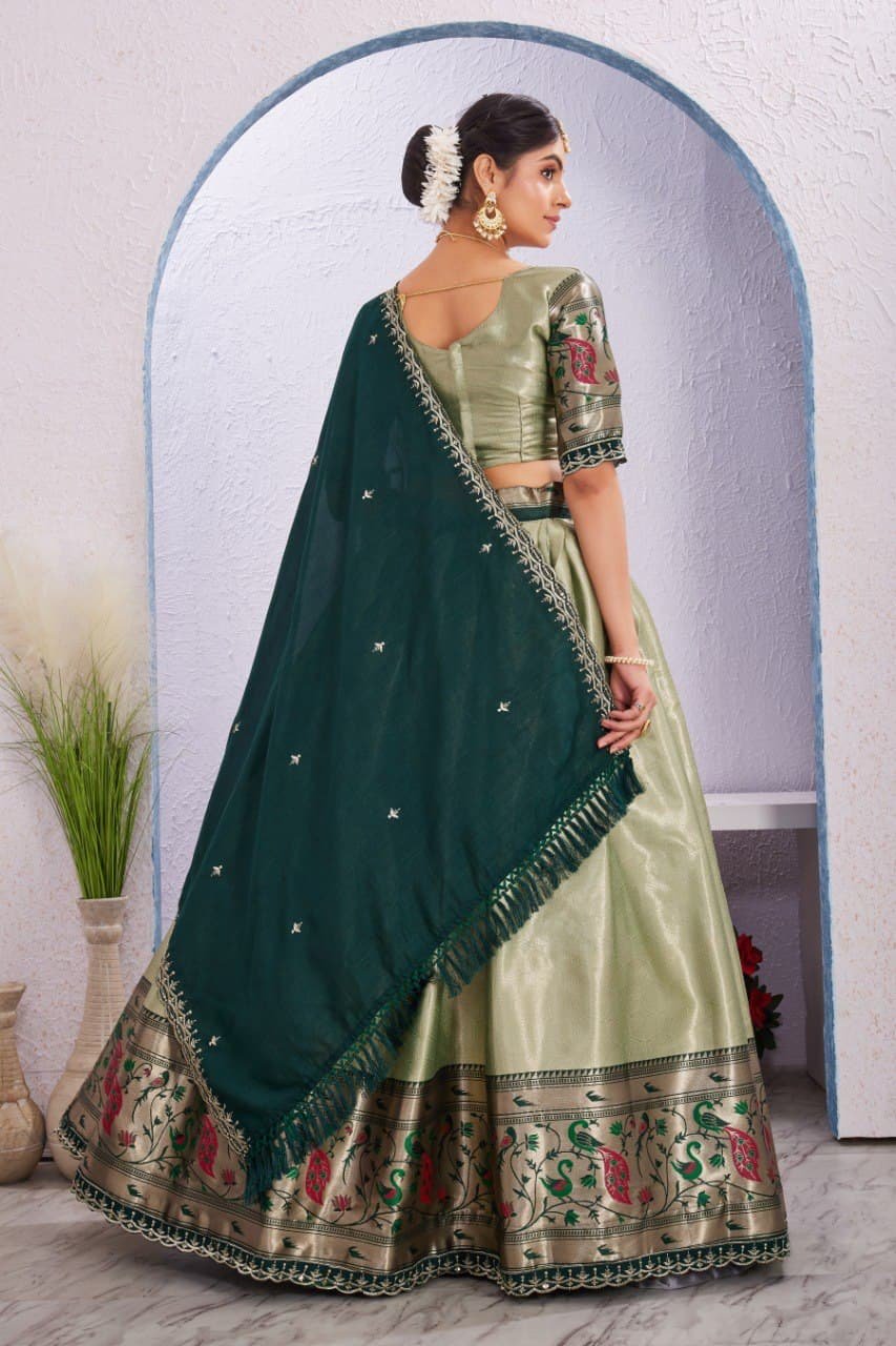 Morni Woven Jacquard Silk Lehenga Set with Embroidered Vichitra Silk Dupatta image 12