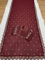 Stitched Faux Georgette Saree with Original Mirror & Multisequins Embroidery Blouse image 6