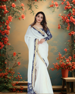 Plain Linen Saree with Digital Print & Matching Blouse image 1