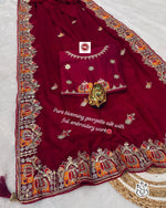 Heavy Silky Blooming Georgette Saree with Thread & Gotapatti Work + Banglori Work Blouse - Maroon image