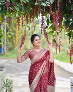 Soft Lichi Silk Saree with Rich Pallu & All-Over Jacquard Work image 3
