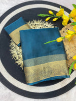 Pure Jacquard Weaving Khadi Silk Tissue Organza Saree with Elegant Border - Teal Blue image