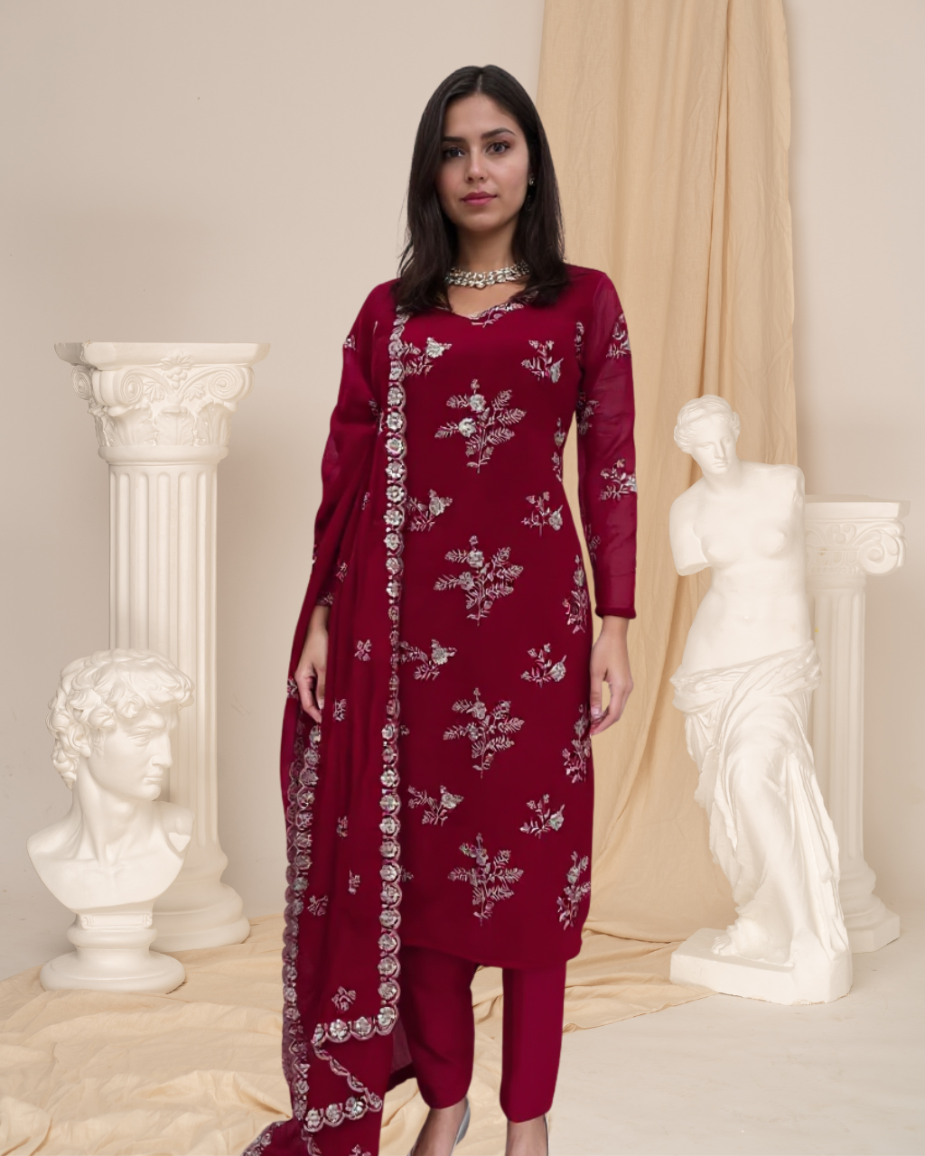 Elegant Crunchy Silk Top-Pant-Dupatta Set with Thread & Sequence Work image 0