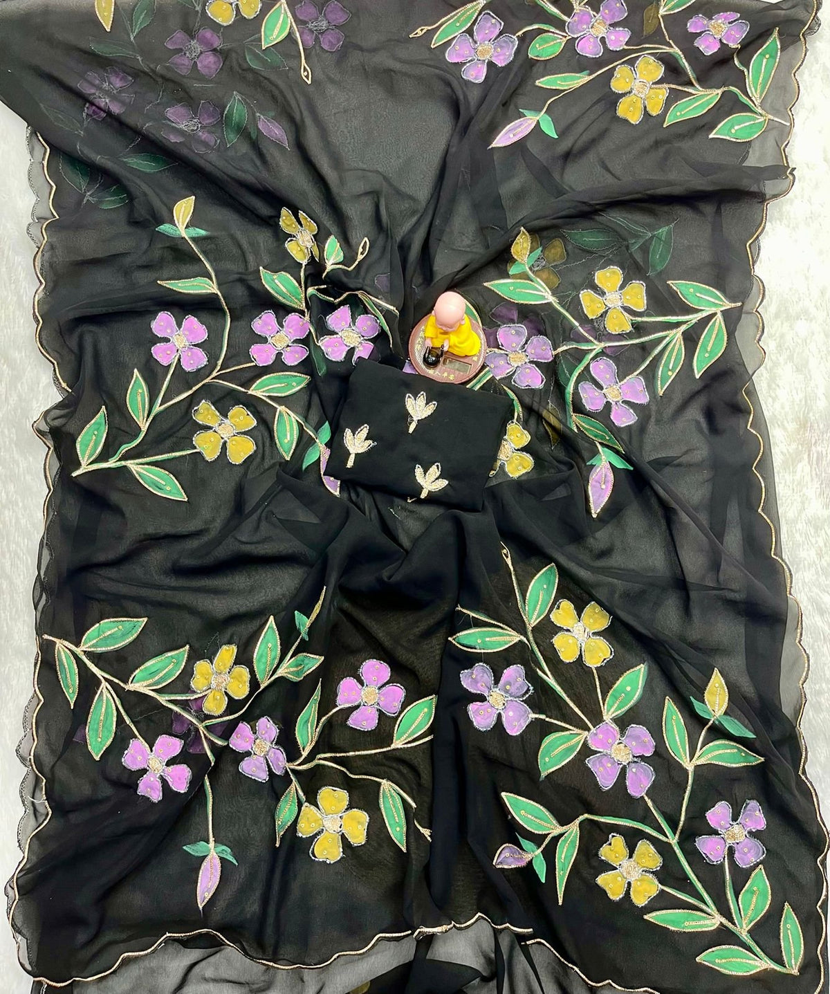 Vanshi Blooming Georgette Saree with Floral Brush Print, Handwork & Khatli Border image 2