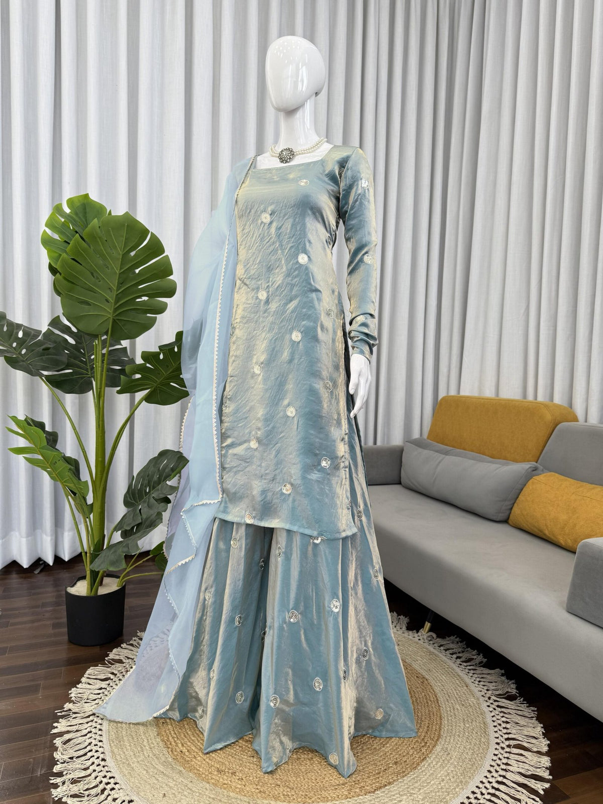 Designer Fandy Silk 3-Piece Set with Sequins Work image 5