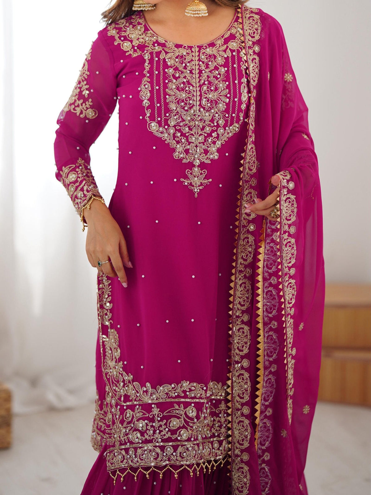 Premium Faux Georgette Embroidered Sharara Set with Dupatta image 8