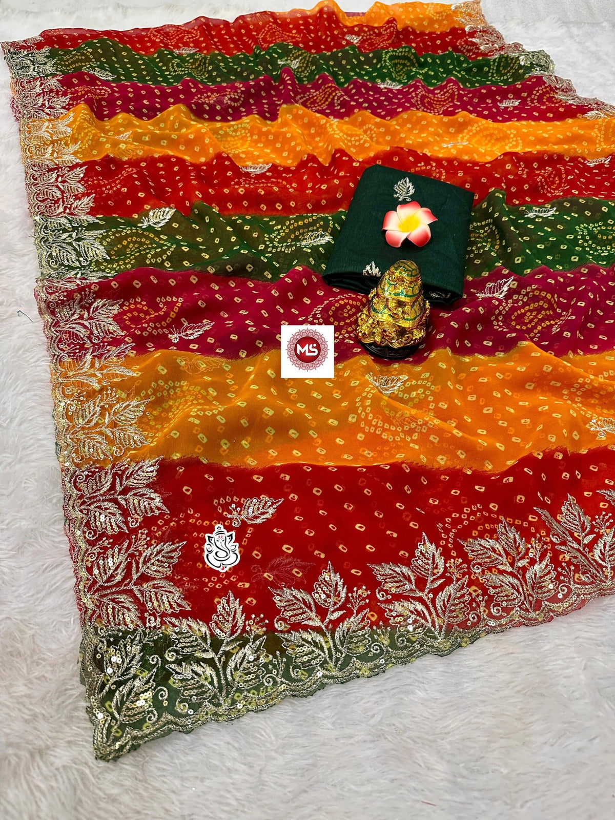 Trending Bandhini Print Soft Georgette Saree with Heavy C-Pallu Work image 4