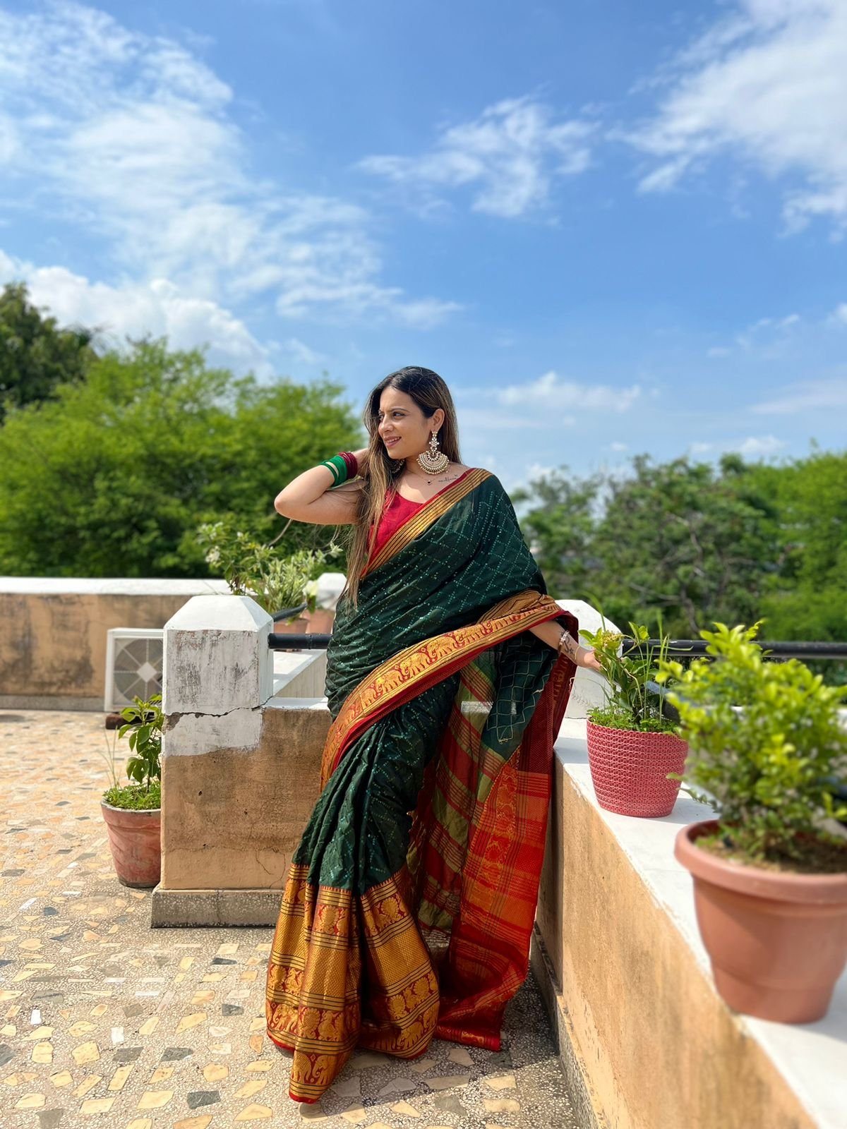 Narayan Pet Cotton Saree with Zari Weaving & Sequence Work image 2