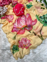 Soft Georgette Saree with Floral Prints & Double Cutdana Moti Border image 8