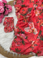 Pure Soft Georgette Saree with Floral Prints & Heavy Hand Khatli + Cutdana Work image 6