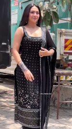 Premium 3-Piece Foux Georgette Set with Real Mirror Work image 1