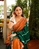 Plain Linen Saree with Mirror & Digital Print Work + Bangalory Satin Blouse - Orange image