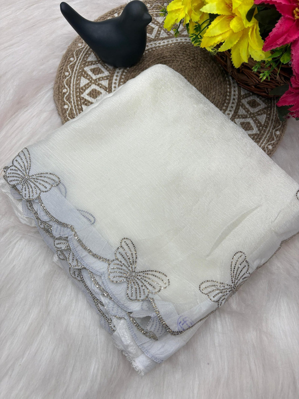 Fandy Chiffon Silk Saree with Butterfly Concept & Diamond Border image 1