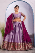 Morni Woven Jacquard Silk Lehenga Set with Embroidered Vichitra Silk Dupatta - Lavender image
