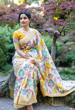 Linen Saree with Gold Jari 5×5 Border & Digital Print image 3