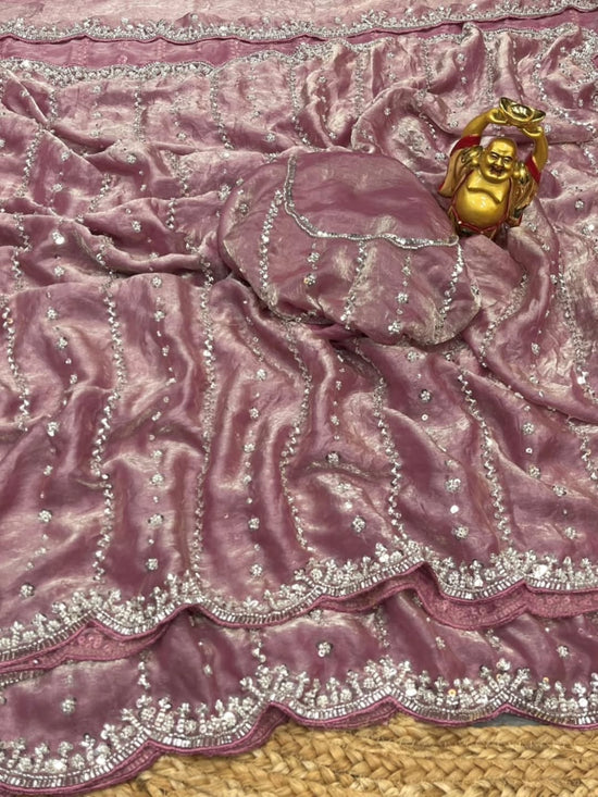 Celebrity Inspired Fendy Space Silk Saree with Beads Embroidery