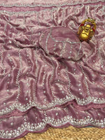 Celebrity Inspired Fendy Space Silk Saree with Beads Embroidery