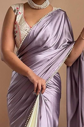 Half-Half Satin Silk Saree Collection with Moti Lace Border
