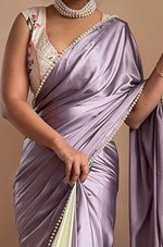 Half-Half Satin Silk Saree Collection with Moti Lace Border