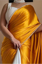 Half-Half Satin Silk Saree Collection with Moti Lace Border