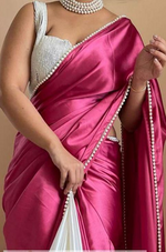 Half-Half Satin Silk Saree Collection with Moti Lace Border