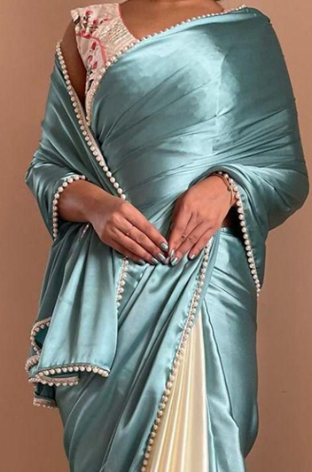 Half-Half Satin Silk Saree Collection with Moti Lace Border