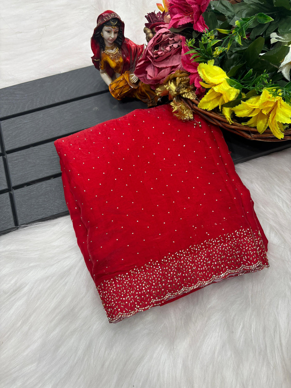 Tamanah Fendi Space Silk Saree with All-Over Jarkhan Work | Running Embroidered Blouse | Designer Party & Festive Wear