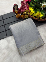 Tamanah Fendi Space Silk Saree with All-Over Jarkhan Work | Running Embroidered Blouse | Designer Party & Festive Wear