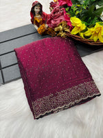 Tamanah Fendi Space Silk Saree with All-Over Jarkhan Work | Running Embroidered Blouse | Designer Party & Festive Wear