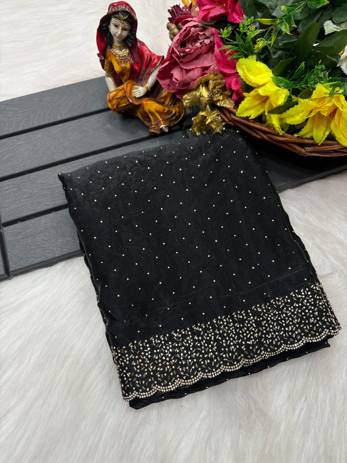 Tamanah Fendi Space Silk Saree with All-Over Jarkhan Work | Running Embroidered Blouse | Designer Party & Festive Wear