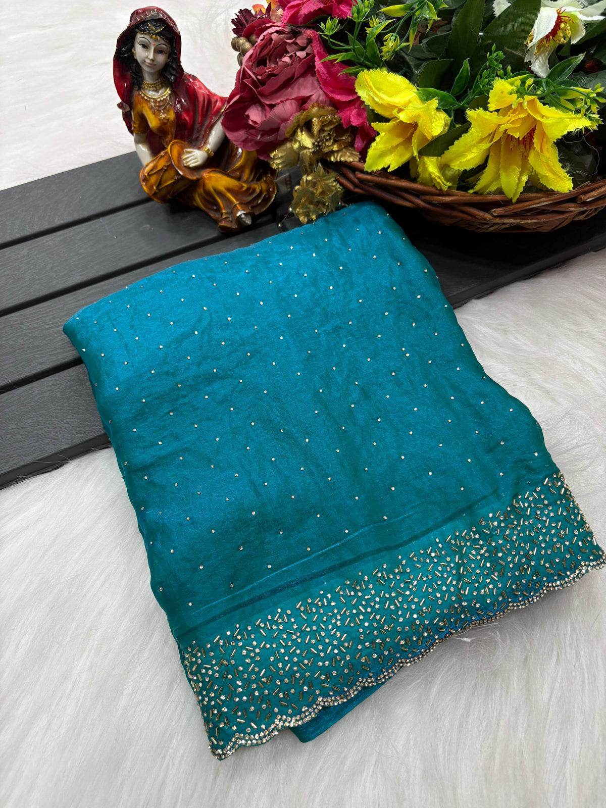 Tamanah Fendi Space Silk Saree with All-Over Jarkhan Work | Running Embroidered Blouse | Designer Party & Festive Wear