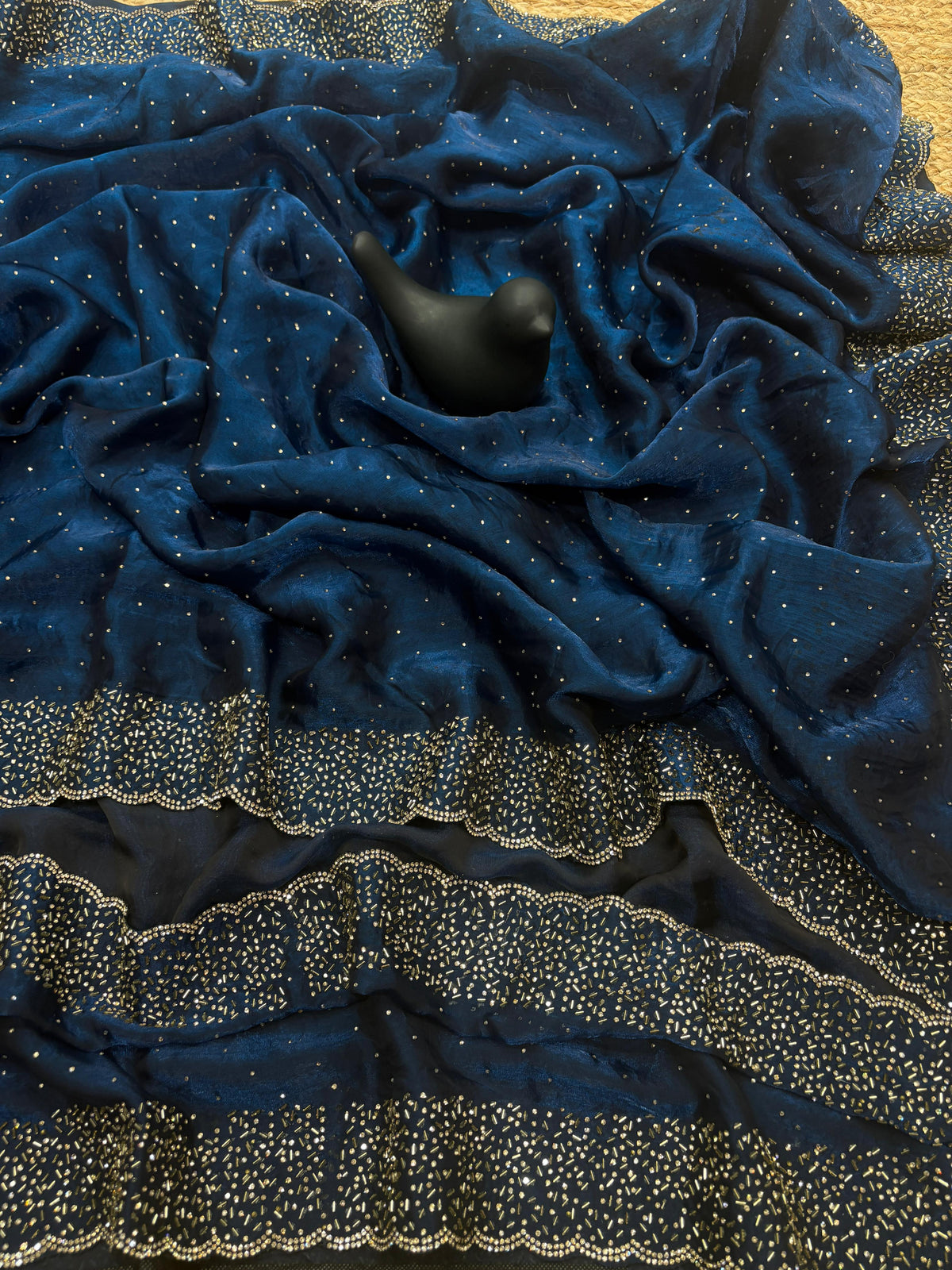 Tamanah Fendi Space Silk Saree with All-Over Jarkhan Work | Running Embroidered Blouse | Designer Party & Festive Wear
