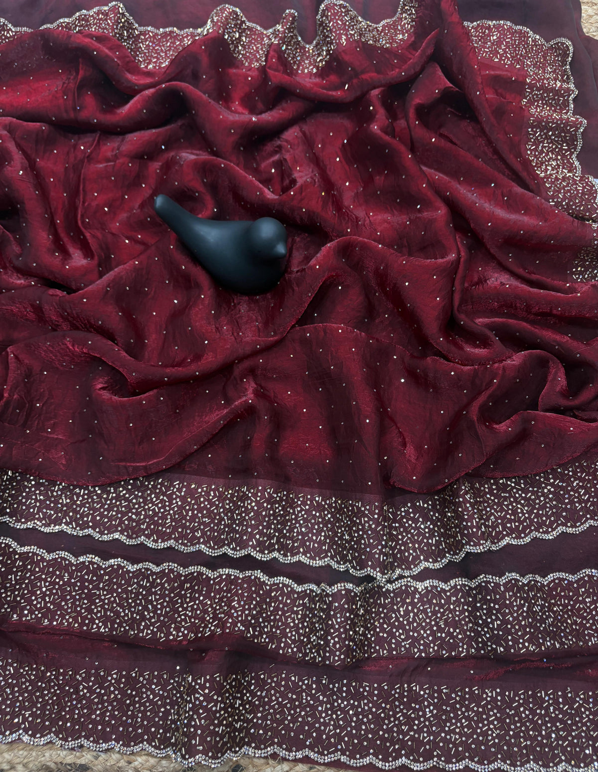 Tamanah Fendi Space Silk Saree with All-Over Jarkhan Work | Running Embroidered Blouse | Designer Party & Festive Wear